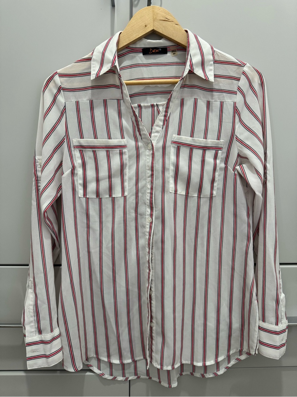 Dex Striped Button-Up Shirt with Red & Black Stripes